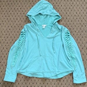 Women's Aqua Hoodie with Cutout Sleeves
